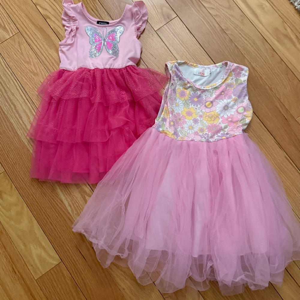Two 4T Pink and Floral Tulle Dresses for Girls (Zunie and Mila & Rose)